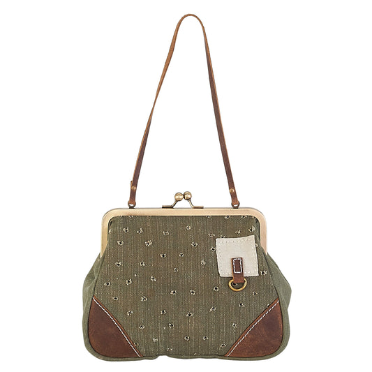 Uchi Nozomi Small Handbag Canvas Purse Kiss Lock Closure Made From Recycled Tents