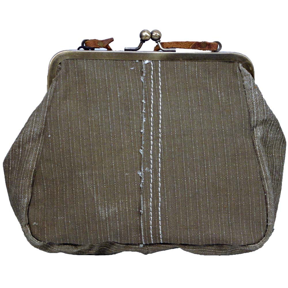 Uchi Nozomi Small Handbag Canvas Purse Kiss Lock Closure Made From Recycled Tents