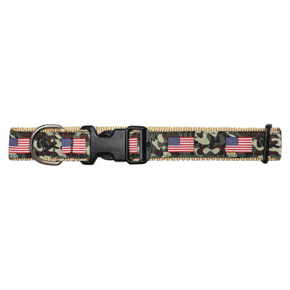 SoliVisk Camo USA Dog Collar Wide & Narrow Sizes Heavy-Duty Pet Collar