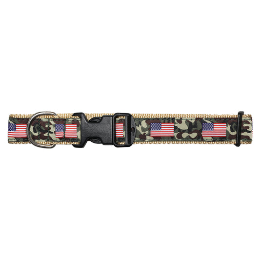 SoliVisk Camo USA Dog Collar Wide & Narrow Sizes Heavy-Duty Pet Collar
