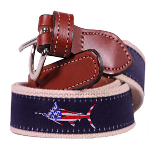 Red, White and Blue American Flag Blue Marlin Mens Belt