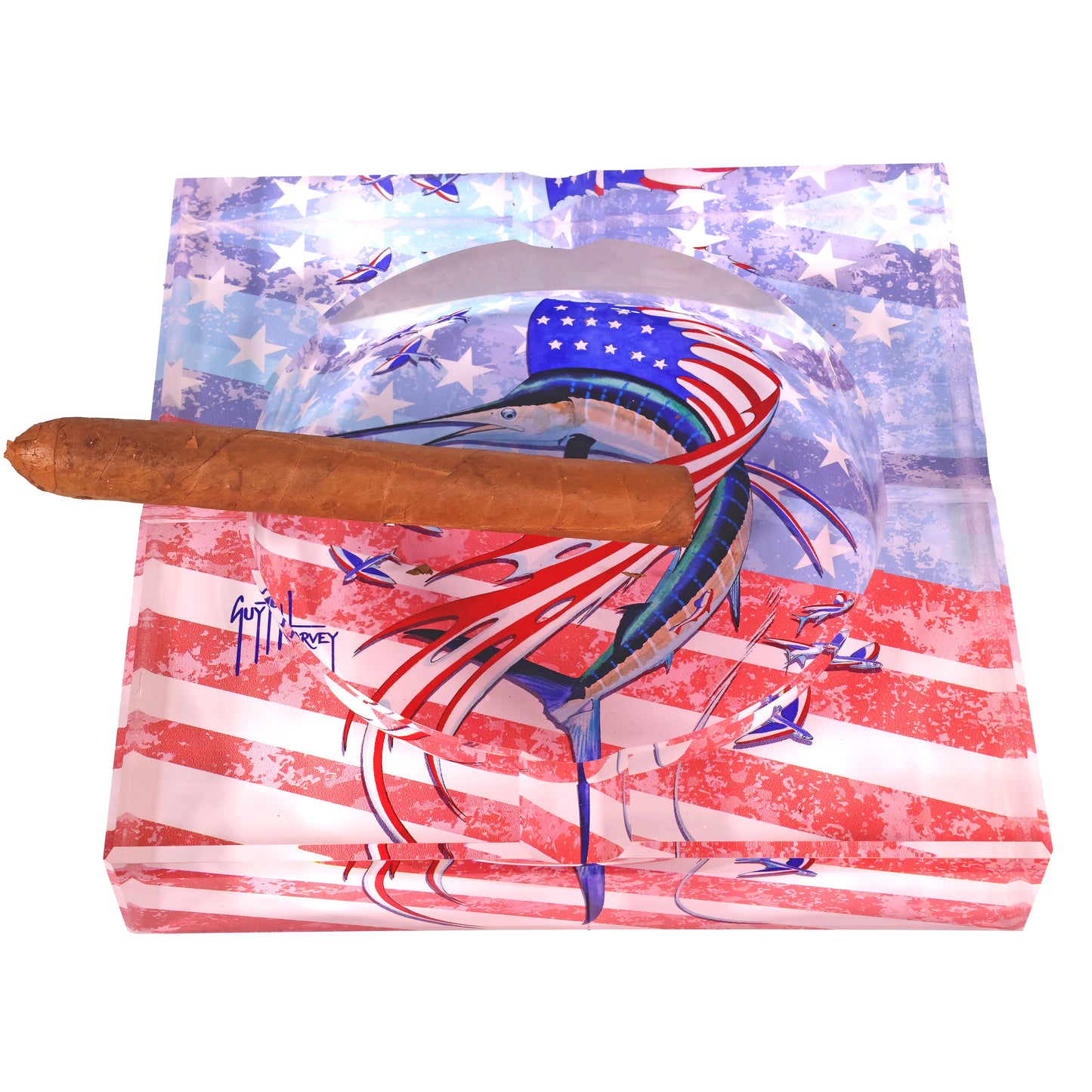Guy Harvey 7" Square Glass Cigar Ashtray