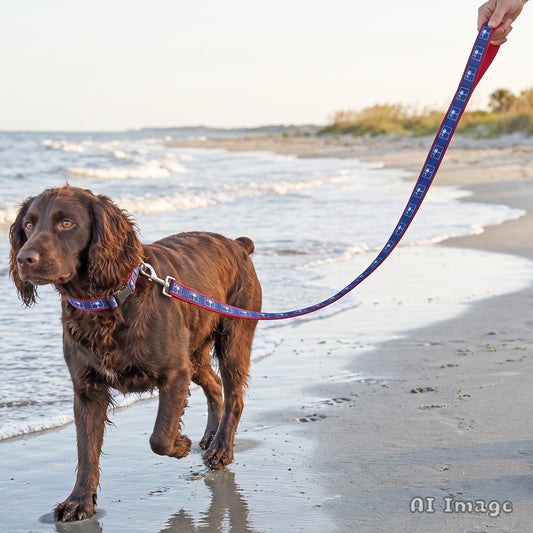 South Carolina Flag 6-Foot Dog Leash with Palmetto Tree and Crescent Moon