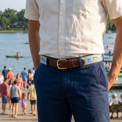 Guy Harvey Freshwater Largemouth Bass Leather Tab Belt