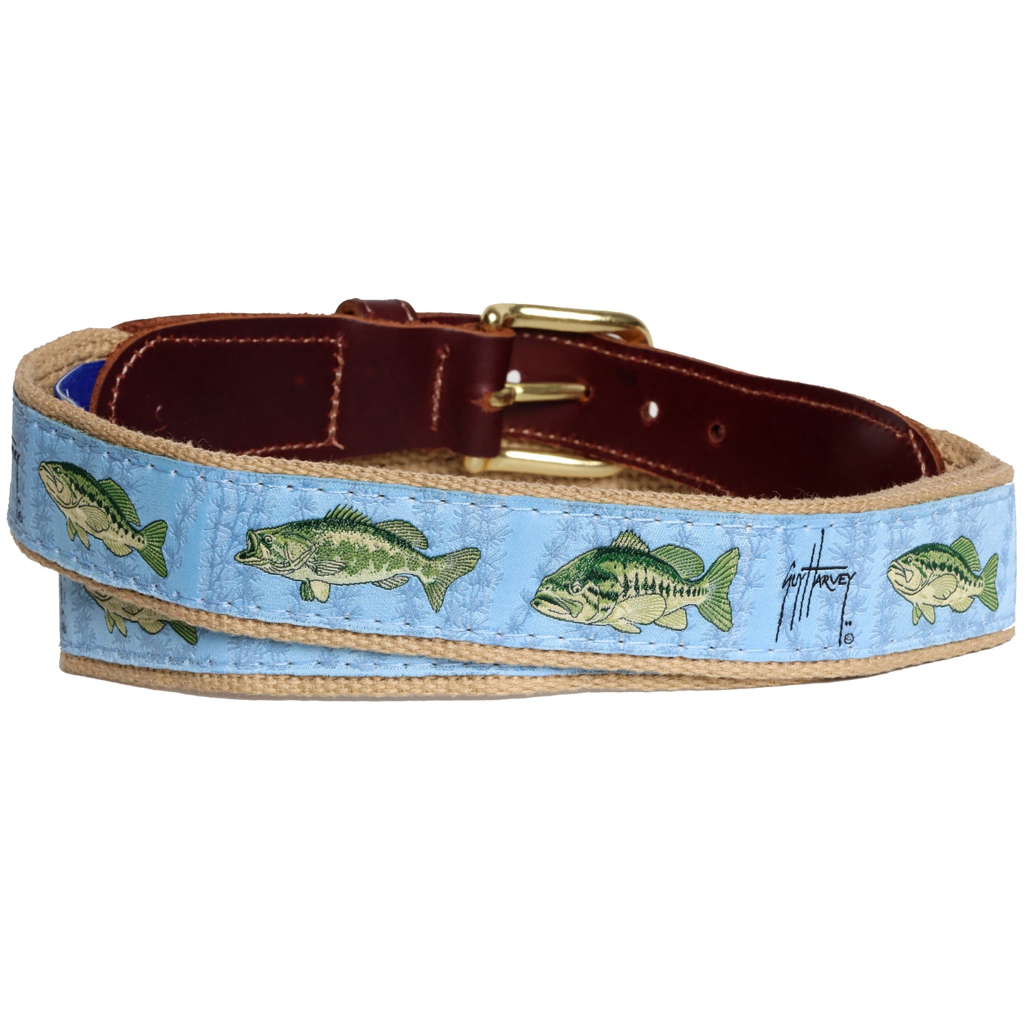 Guy Harvey Freshwater Largemouth Bass Leather Tab Belt