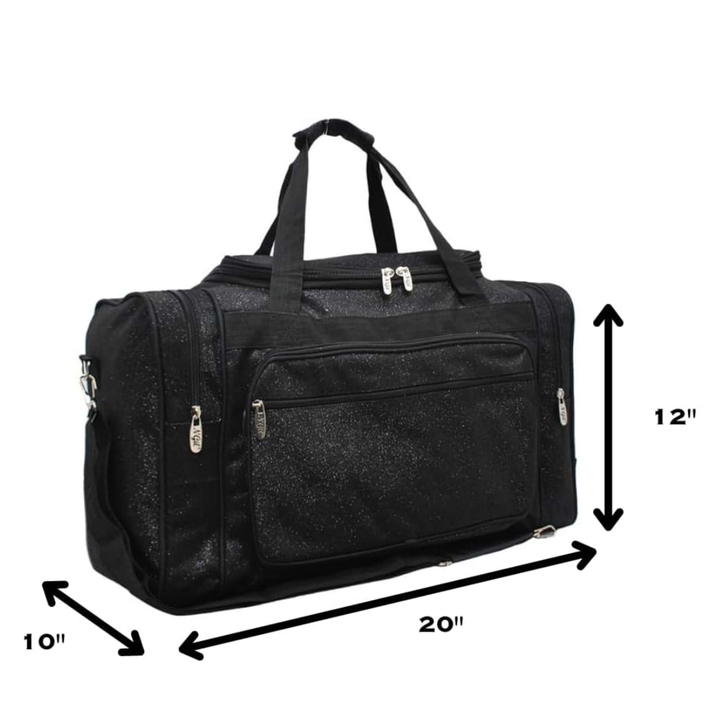 20" Pink & Black Glitter Cheer Duffle Bag Soft Canvas with Zip Pockets & Double Handles