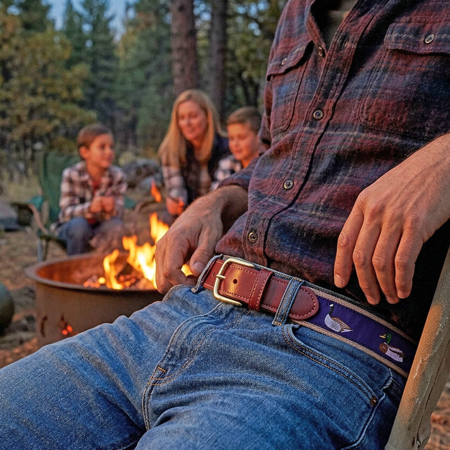 SoliVisk Men's Classic Navy Waterfowl Leather Tab Ribbon Belt