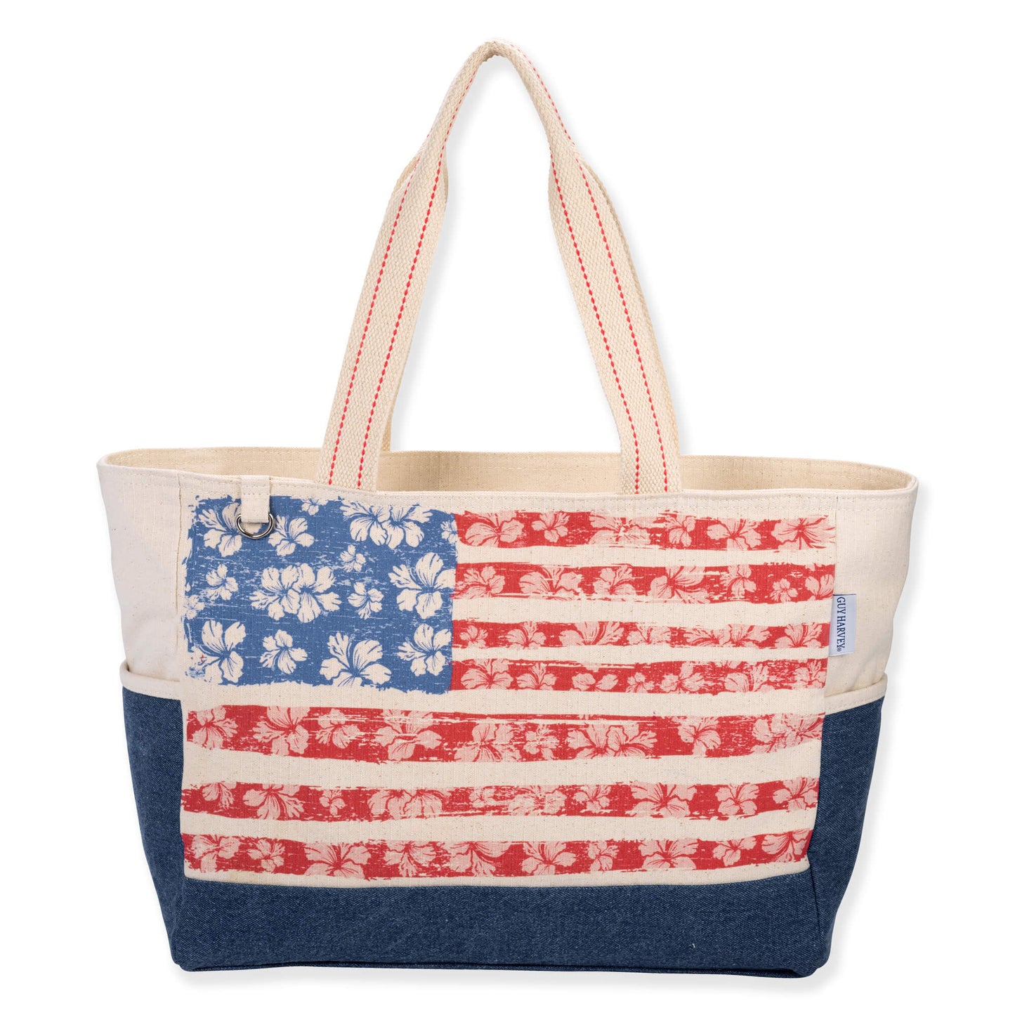 Guy Harvey Red White and Blue Floral Flag Shoulder Tote Bag