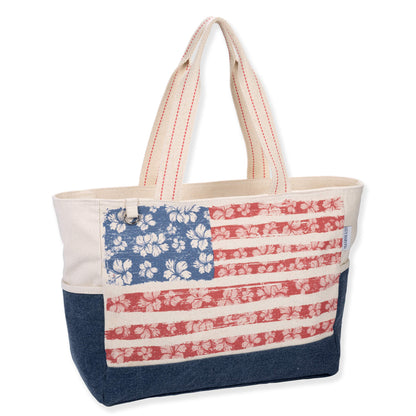 Guy Harvey Red White and Blue Floral Flag Shoulder Tote Bag