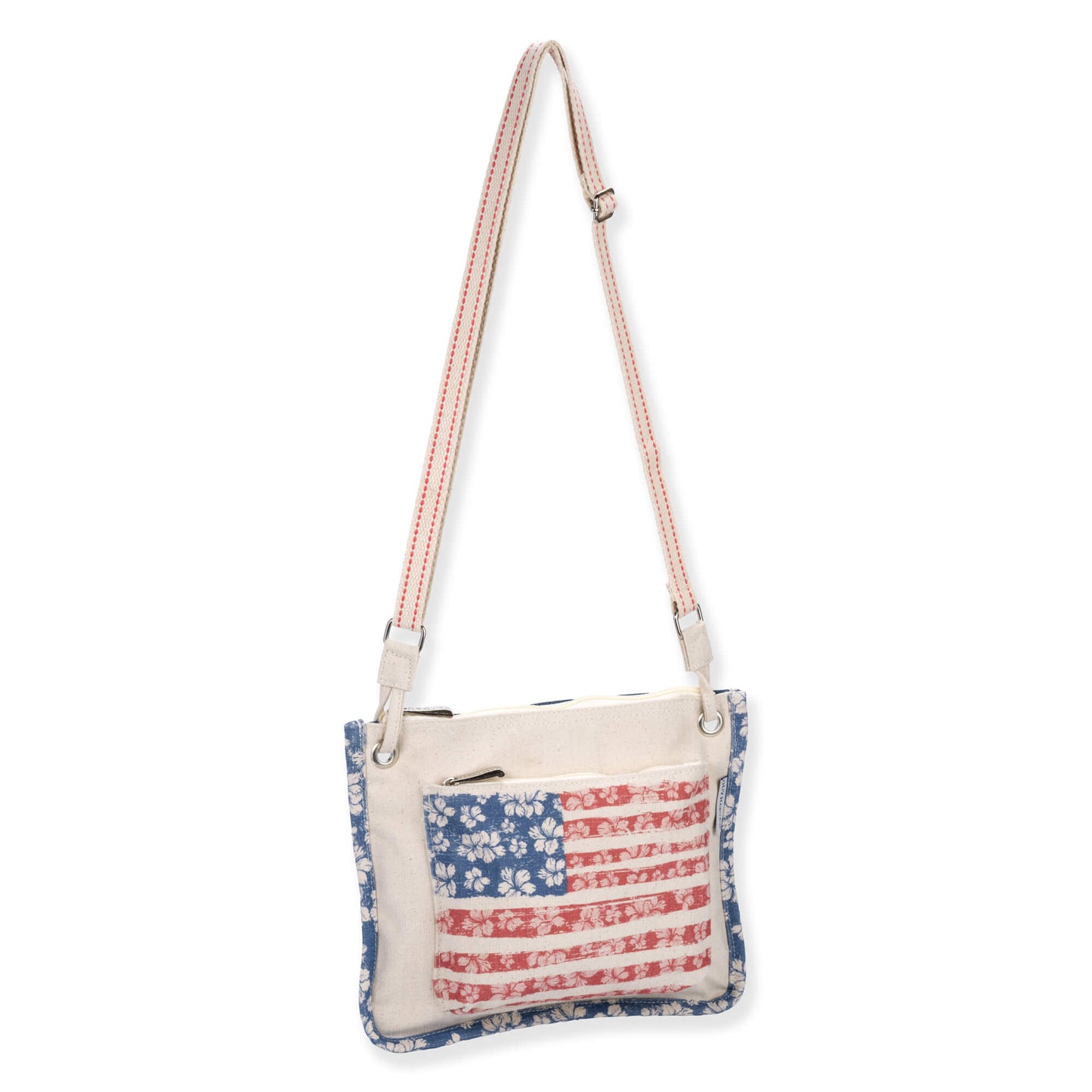Guy Harvey Patriotic Floral Flag Lightweight Canvas Shoulder Crossbody Bag