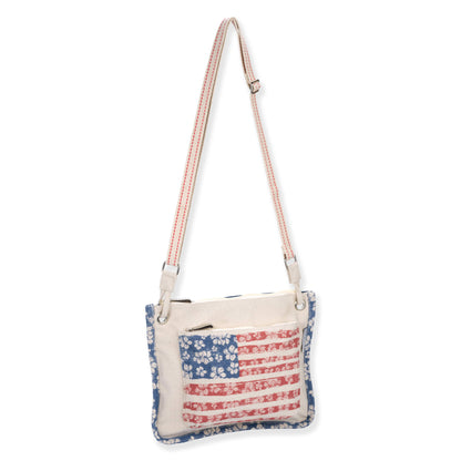 Guy Harvey Patriotic Floral Flag Lightweight Canvas Shoulder Crossbody Bag
