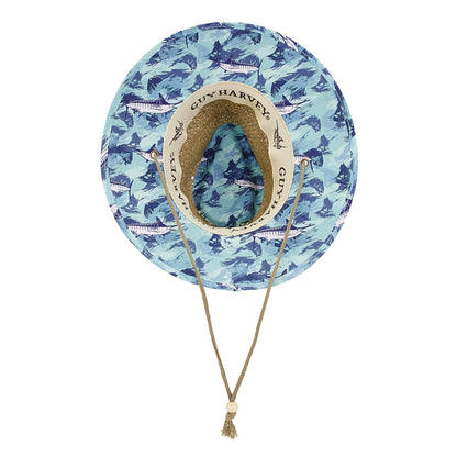 Guy Harvey Blue Marlin Natural Rush Straw Hat 3.25" Brim