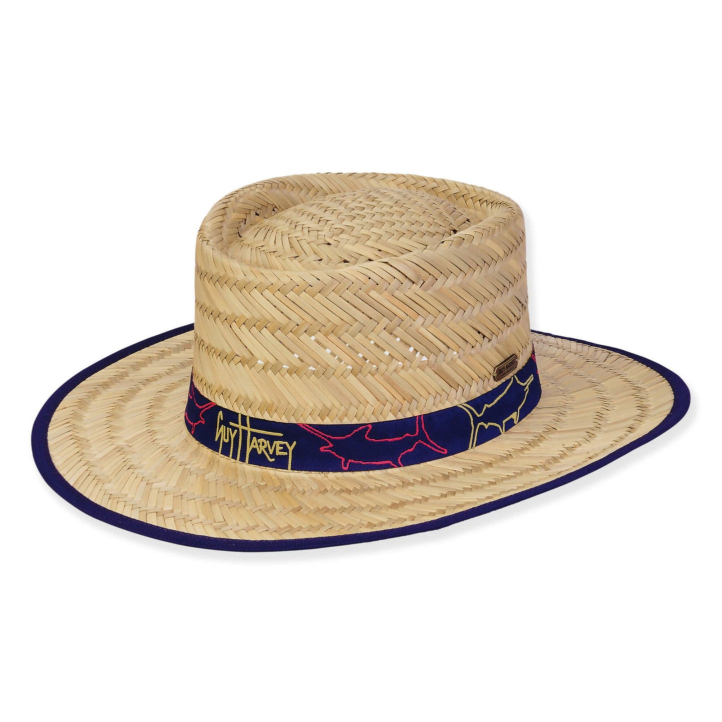 Guy Harvey Gambler Seagrass Straw Hat 3” Brim Navy Trim