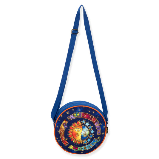 Laurel Burch Cosmos Collection Small Round Boho Crossbody Sun Moon Star Bag