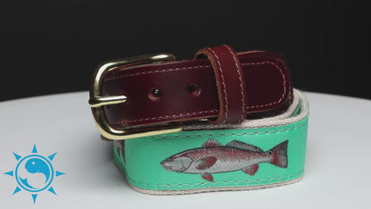 SoliVisk Men’s Nautical Embroidered Leather Tab Belt – Redfish Design  Proudly Made in USA
