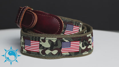 SoliVisk Men’s Premium USA Flag Ribbon on Camo Belt with Reinforced Leather Tabs