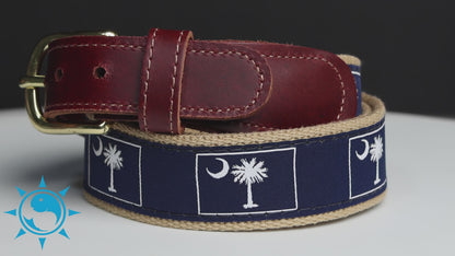 SoliVisk Palmetto Moon South Carolina State Flag Leather Tab Belt  Made in USA