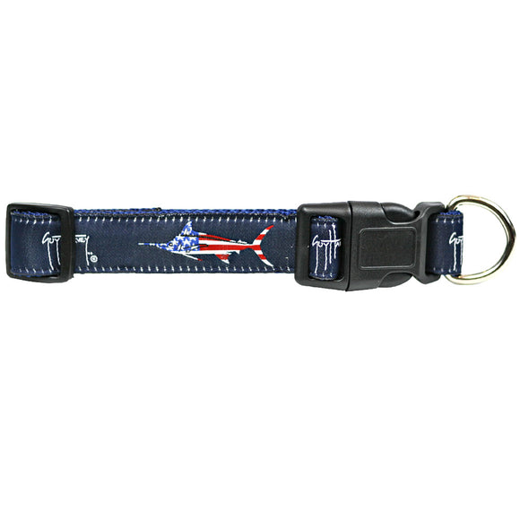 Guy Harvey Nylon Dog Collar Navy USA Flag Marlin