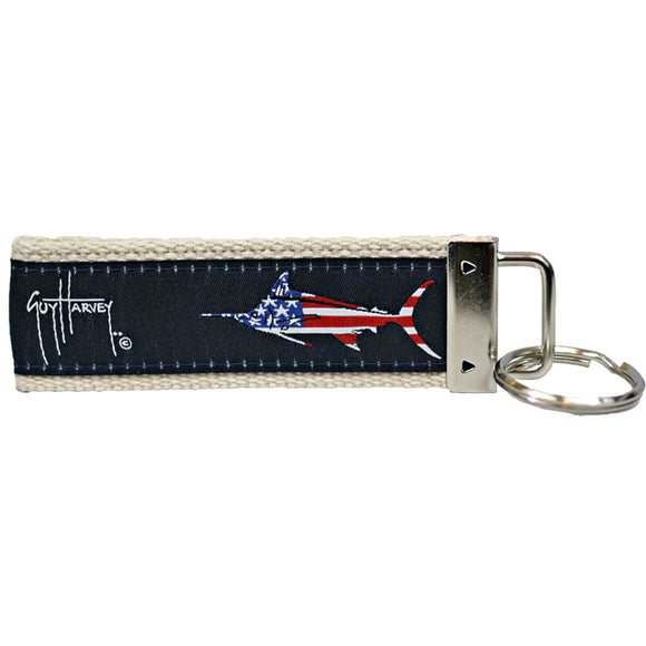 Guy Harvey Navy Blue USA Marlin Key Ring