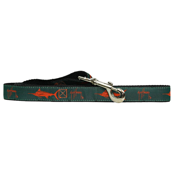 Guy Harvey Nylon Dog Leash Green with Orange Marlin