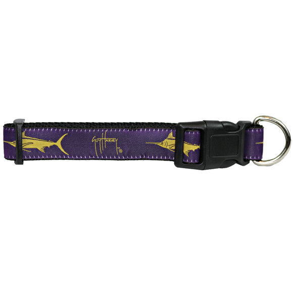 Guy Harvey Nylon Dog Collar Purple with Yellow Marlin